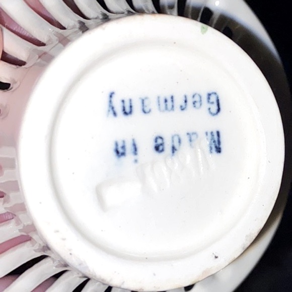 Two Miniature German Porcelain Weave Baskets • Hand Painted • Stamped & Numbered - Picture 10 of 10